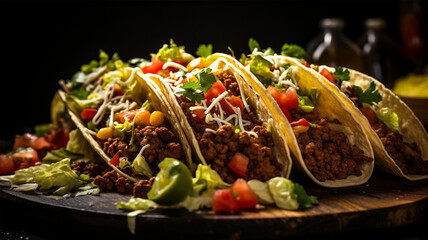 Traditional Mexican tacos with meat and vegetables