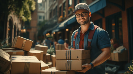 man receiving package with sweet smile