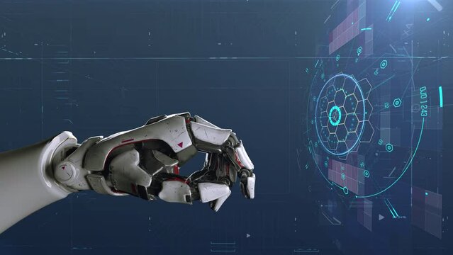 Robotic hand of AI clicking on a digital screen