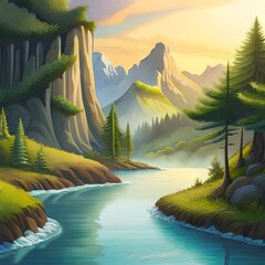 landscape with mountains and lake