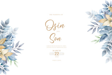 Obraz premium Navy Blue Leaves And Gold Watercolor Background 