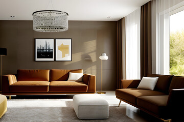 Modern cozy living room interior with stylish sofa and carpet