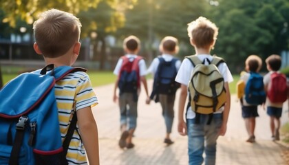 Smiling boy with backpack ready for school