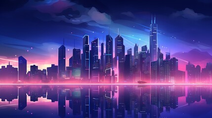 Landscape of night city, illustration for product presentation and template design.