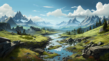 Illustration landscape mountain swamp