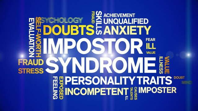 impostor syndrome animated tag word cloud;text design animation kinetic typography seamless loop.