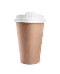 To-go drink. Paper coffee cup isolated on white