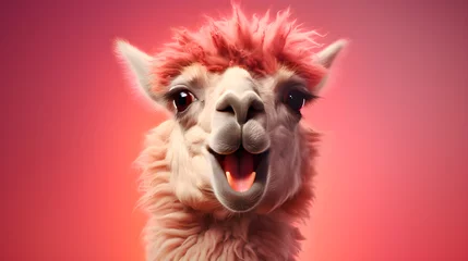 Selbstklebende Fototapete Lama Comical Image of a Playful Llama