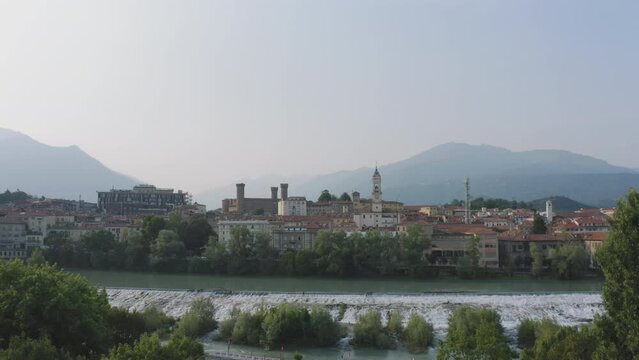 Drone reveal shot of Ivrea