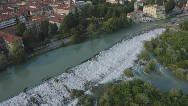 Aerial view of the Ivrea river and waterfalls