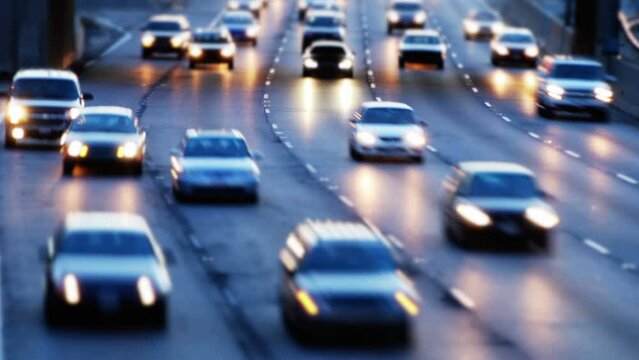 Tight shot of highway oncoming traffic timelapse footage