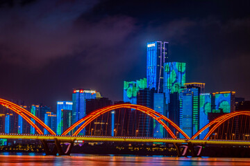 Fototapeta na wymiar night scenes of the Fuyuan Bridge in Changsha