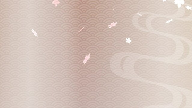 和風背景花吹雪のアニメーション。　和柄。　正月。　