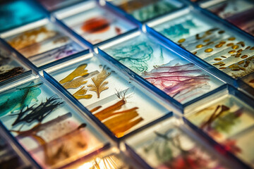 a close-up of microscope slides displaying undiscovered biological details