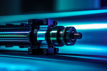The motion of a linear actuator is depicted in an abstract macro image, demonstrating the machine's fluid and dynamic movement