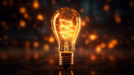 leuchtende Gl&uuml;hbirne in orangener Farbe mit dunklem Hintergrund. Generative Ai.