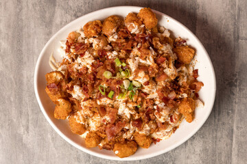tater tots with crab meat and bacon