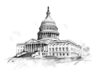 Fototapeta na wymiar White House building in ink drawing style in vector graphic