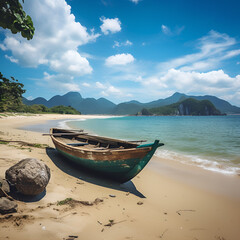 boat on the beach, a beach in vietnam 