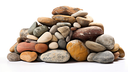 pile of colorful pebbles on a white background. Generative Ai. 