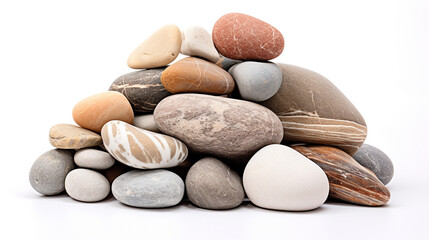 Fototapeta na wymiar pile of stones and pebbles on a white background. Generative Ai. 