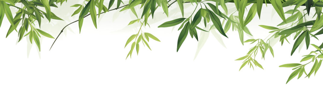 bamboo leaves on white background top view. Generative Ai. 