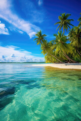 Tranquility on a Remote Island with Crystal-Clear Waters and Palm Trees. Solitude and Relaxation. wallpaper