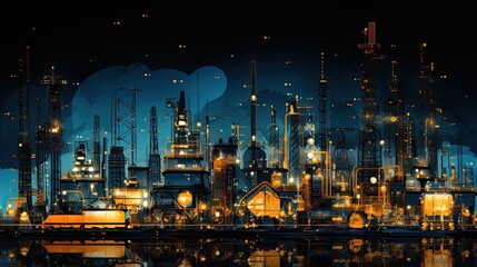 AI-generated illustration of a petroleum refinery. MidJourney.