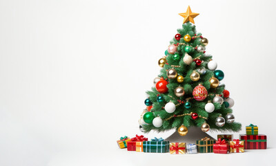 Fototapeta na wymiar decorated Christmas tree with gifts on a white background for your design. Generative Ai. 