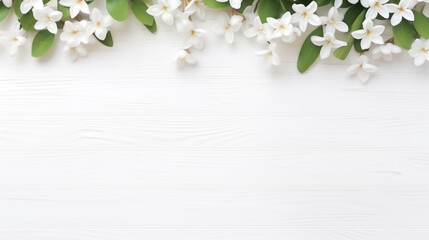 white flowers on wooden background. Generative Ai. 