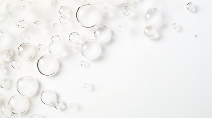 transparent bubbles on white background top view with empty space to insert. Generative Ai. 