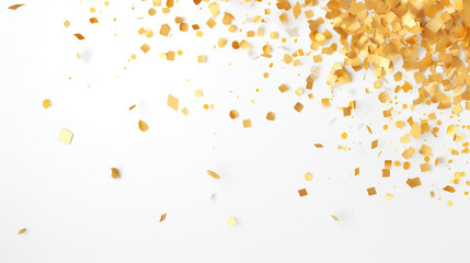 golden confetti isolated on white background with space to insert. Generative Ai. 