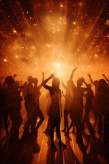 Revellers dancing & celebrating in a nightclub - raving clubbers celebrations