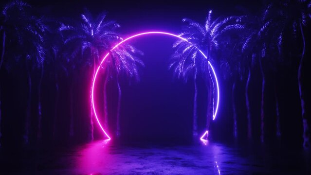 Neon Glowing Frame with Palm Trees