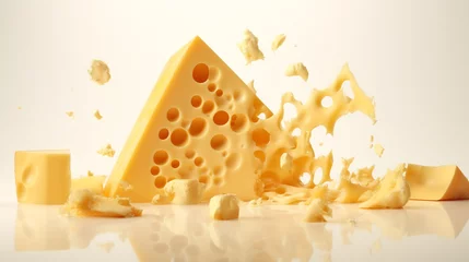 Foto op Plexiglas cheeses on white background. generative AI © piggu