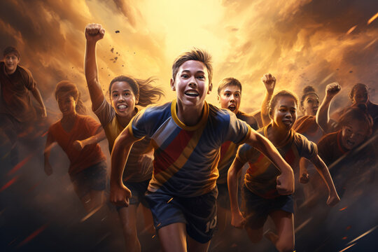 camaraderie and unity among youth athletes as they celebrate victories and support each other during challenging times. youth in sports concept. 