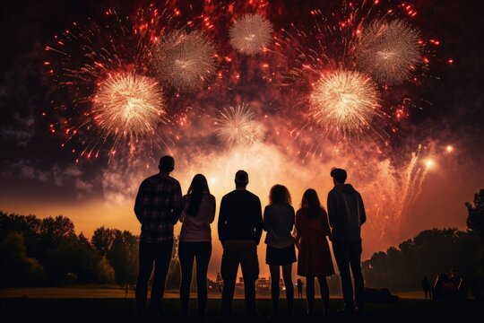 A Group Of People Looking At Fireworks On New Year's Eve, Generative AI