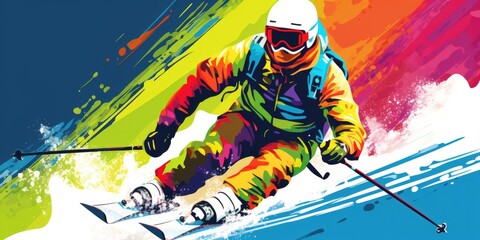 illustration of 2D a man is skiing , generative AI