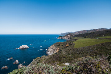 California coast cliffs and ocean near Big Sur and Highway 1