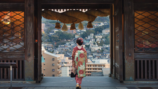 Nagasaki, Japan - Nov 28 2022: Suwa Shrine is a major Shinto shrine, it's established as a way of stopping and reverting the conversion to Christianity that took place in Nagasaki
