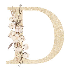 Watercolor Cotton Flower Alphabet Decoration