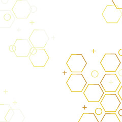 Geometric graphic hexagona golden background molecule and communication. Big data complex with compounds.