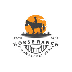 Horse Logo, West Country Farm Ranch Cowboy Logo Design, Simple Illustration Template