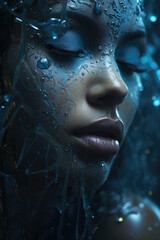 Ethereal Water Drops. Women Posed in the Style of Glistening Water Droplets. AI Generative	
