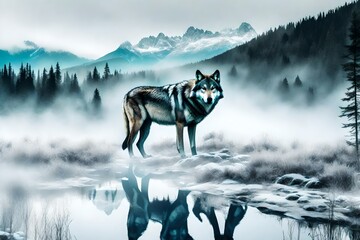 wolf in the snow generated by AI tool