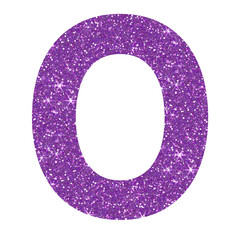 Purple glitter number zero in transparent background.Number 0 icon, Design for decorating, background, wallpaper, illustration.