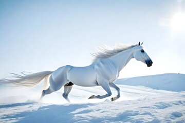 Fototapeta premium white horse in snow generated by AI tool