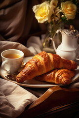 Obraz premium Breakfast with Croissant and Coffee