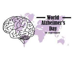 international alzheimer's day. 21 september. disease and extinction. posters, templates, there is an outline of the human brain and a world map