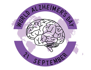 international alzheimer's day. 21 september. disease and extinction. posters, templates, there is an outline of the human brain and a world map